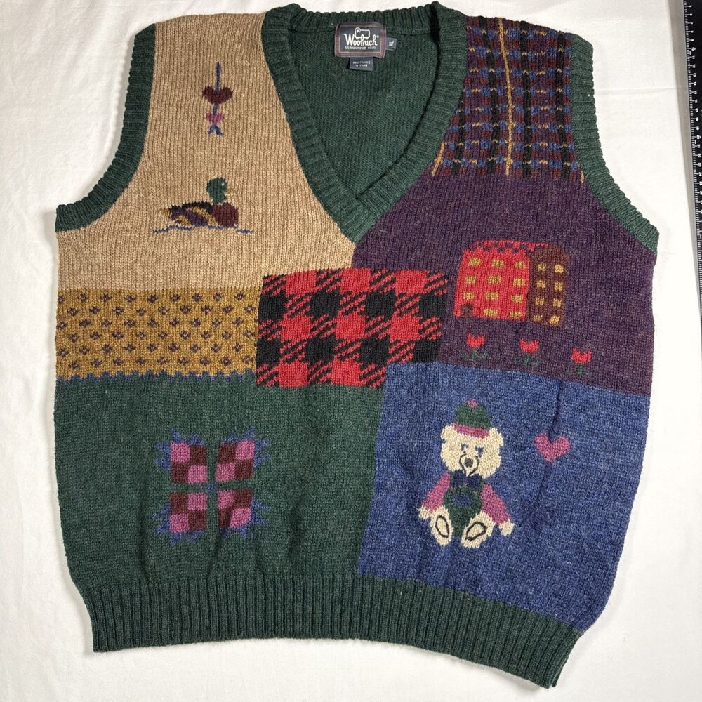 Vtg Malliard Duck Woolrich Vest Rustic Teacher Grandpa Teddy Bear Size XL